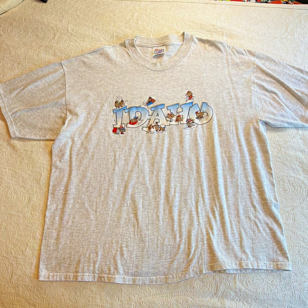Hanes Beefy-T Mens 2XL Gray Idaho Potato Graphic Tee Short Sleeve 1997 Vintage